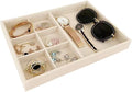 Premium Grade Beige Velvet Jewelry Organization Tray Multifunction 6 Grid Open Tray Drawer Insert Closet Divider Stackable Organizer