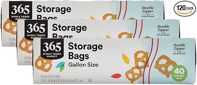 365 by Whole Foods Market, Gallon Double Zipper Storage Bag, 40 Count (Pack of 3)