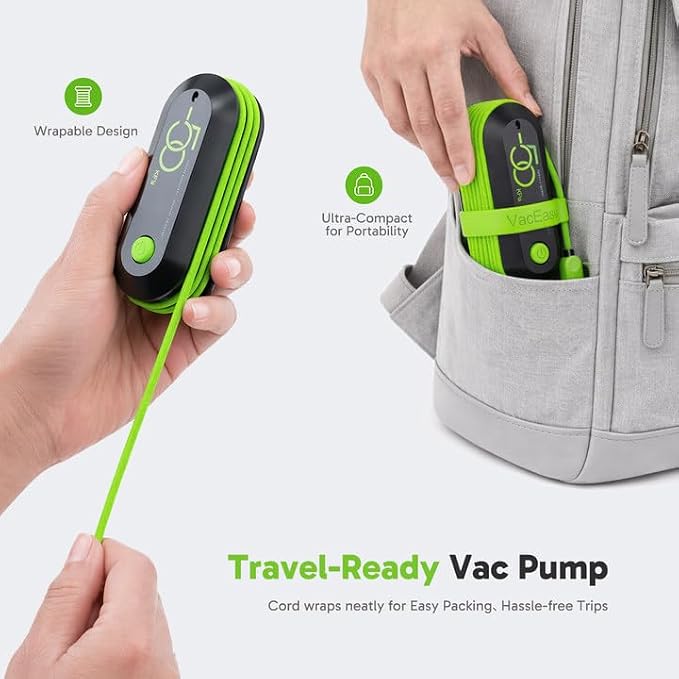 Vacbird Travel Vacuum Bags with USB Electric Pump, 12 Pack Vacuum Bags for Travel, Compression Vacuum Packing Bags for Luggage & Suitcase, Space Saving Travel Bags for Clothes and Clothing,Carry-On