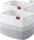 Storage Baskets, 42L*2 Pack Storage Baskets for Organizing, Laundry Basket for Closet, Cotton Rope Blanket Basket for Storage, Toy Storage Basket for Living Room, Laundry Room, Bedroom-Grey
