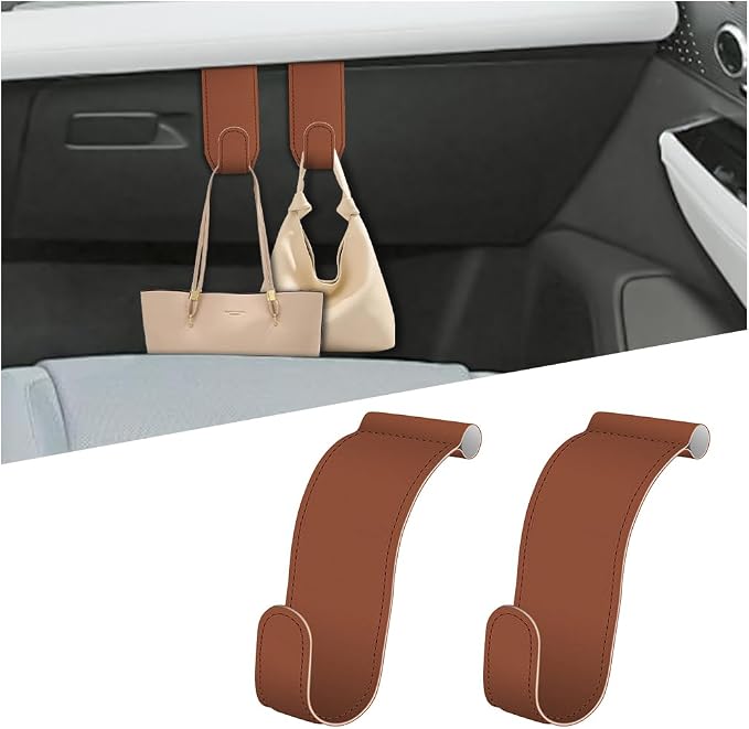 Bittwee 2PCS Car Glove Box Hooks Passenger Storage Hangers Orange | Microfiber leather, snap-in install, hangs bags umbrellas, fits most cars SUVs and trucks, car interior accessories