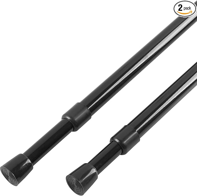 KXLife 2 Pcs Spring Tension Curtain Rod Adjustable 28 to 40 Inches, Black | 5/8" Diameter, Expandable Spring Loaded, No Drilling, No-Slip End Caps, for Windows, Kitchen, Doors