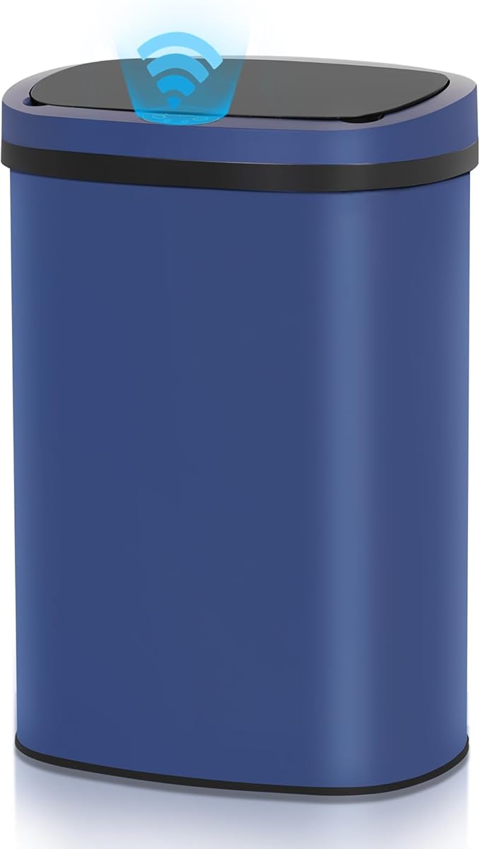 13 Gallon Automatic Trash Can with Lid, Touch Free Stainless Steel Kitchen Trash Can Touchless Garbage Can 50L High Capacity Electronic Sensor Trash Bin Waste Bin for Room Kitchen Office (Deep Blue)