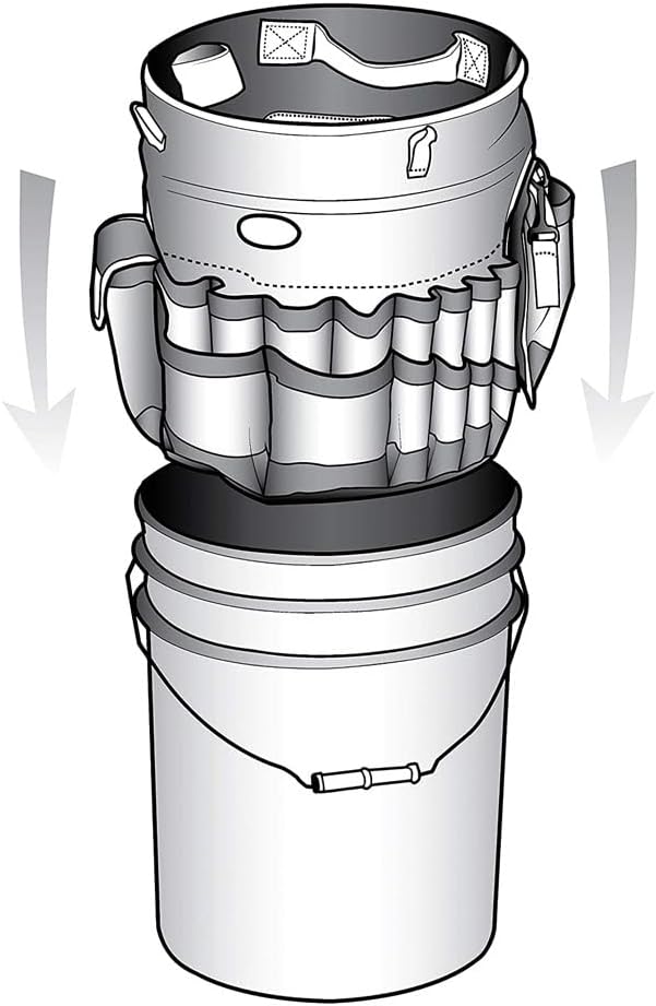 Bucket Organizer for 5 Gallon – Multi-Pocket Tool Tackle Bag with Mesh Storage, Fits Standard Buckets for Fishing, Car Washing & Gardening (Black)‌
