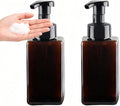2Pcs Foaming Soap Dispenser, 450ml(16oz) Refillable Modern Square Pump Bottle for Shampoo, Body Wash, Liquid Soap, PETG Plastic Empty Soap Dispenser for Kitchen, Bathroom, Hospital (Brown)