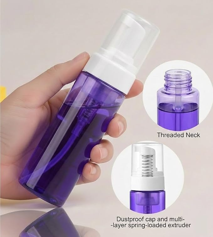 3-Pack Travel-Sized Foaming Pump Bottles - Empty Foaming Liquid Soap Dispensers - for Refillable Travel Hand Soap Shampoo Foaming Castile Cosmetics - BPA Free (100ml/3.3oz) (Purple)