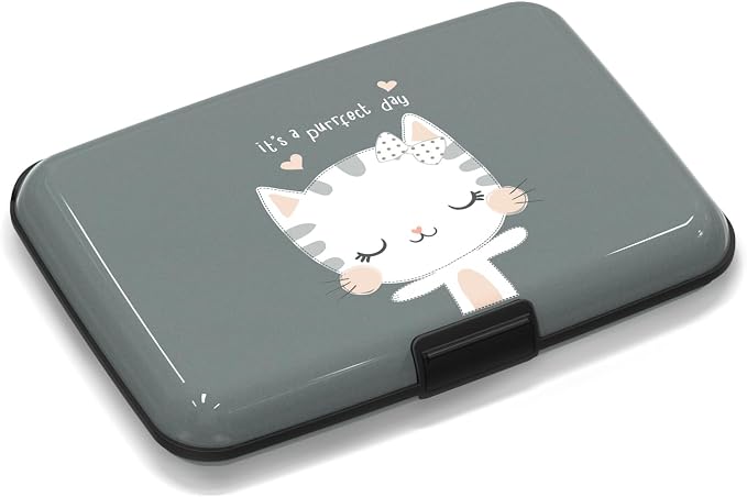 Mini RFID Blocking Credit Card, Cute Cat Wallet Credit Cards Holder Business Card Case Aluminum Metal Travel ID Case for Men Women