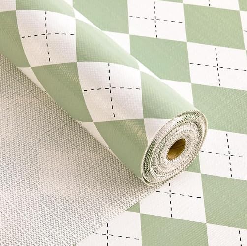Coavas Shelf and Drawer Liner, Non Slip Extra Grip Non Adhesive Waterproof Thickened Cabinet Mat, Easy Cut for Kitchen Pantry Bathroom Dresser Cupboard (Green Rhombic, 12IN x 20FT)
