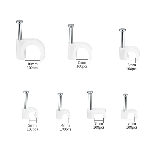 700 Pcs Cable Clips with Steel Nails, Cable Wire Cord Management Clips, White Ethernet Cable/Coax Cable/Cable Cord Holder Staples Clips with Tacks Nails for Wall, 4mm 5mm 6mm 8mm 10mm