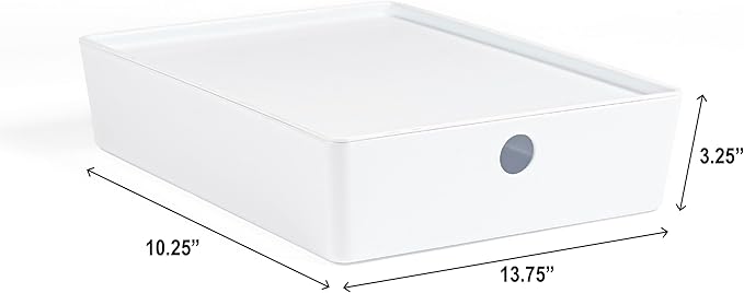 Bella White Modular Box Stackable Storage Bins with Lids Bathroom Organizer Kitchen Container Closet Shelf Organization 4 Pack (Medium)