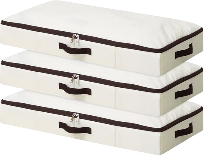 Home Organization and Storage with Sturdy Sidewalls & Bottom, Pack of 3 | Heavy Duty Storage Bins, Tear-Proof Drag-Resistant, Ideal for Apartment, Dorm, Bedroom, Attic, Stackable (Beige, 29.5x15x4")