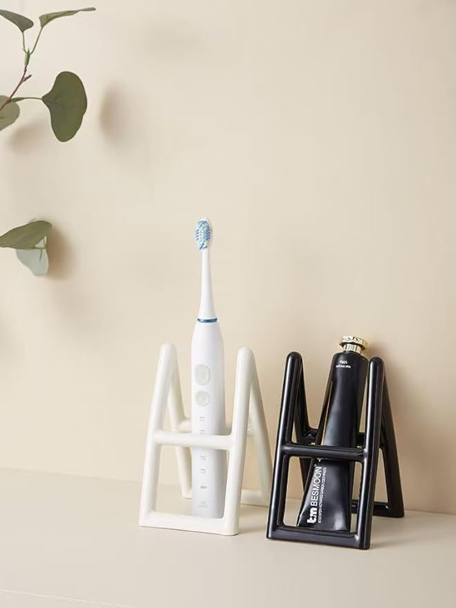 Handmade Ceramic Holder Stand for Toothbrushes, Makeup Brushes, and Pens - Minimalist Design for Bathroom Vanity and Countertops Decor (White)