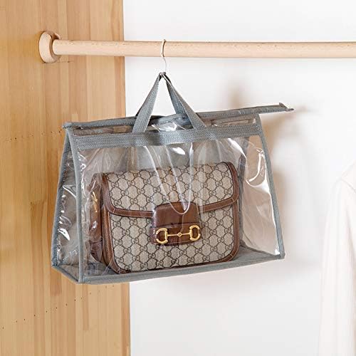 Handbag Dust Bags Clear Purse Storage Organizer for Closet Small to Extra Large Handbags Dust Free Bags Hanging Zipper Storage Bag with Hooks, ( Grey, 4 Sizes-8PCS)
