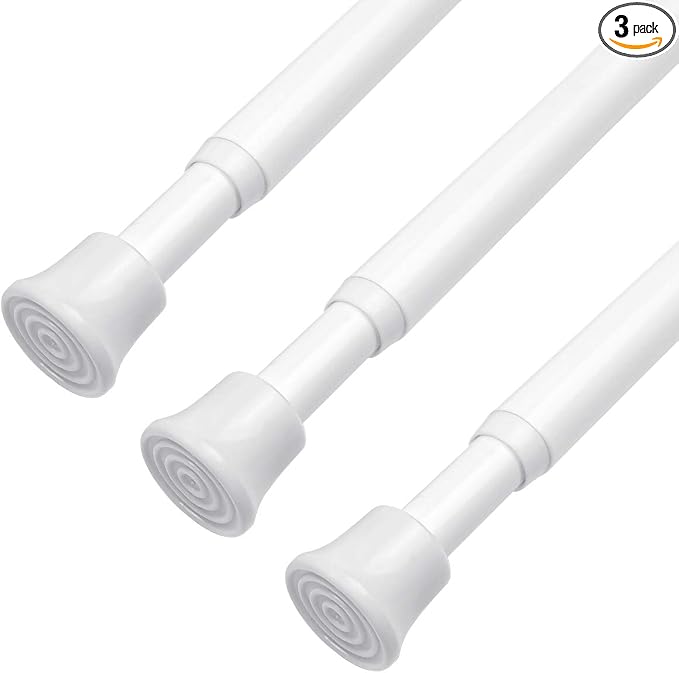 KXLife Tension Curtain Rod Adjustable 18-28", Small Spring Rod, 3Pcs | White, No Drilling, Tool-Free Spring Fit, Non-Slip Ends, Suitable for Window, Kitchen, RV