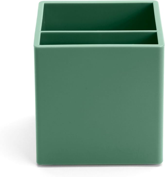 Poppin Pen Holder with 2 Compartments - Sturdy Plastic Pen Holder for Desk, Lacquer-like Finish, Writing Instrument Desk Organizer, Coordinating Office Desk Accessories (Sage)