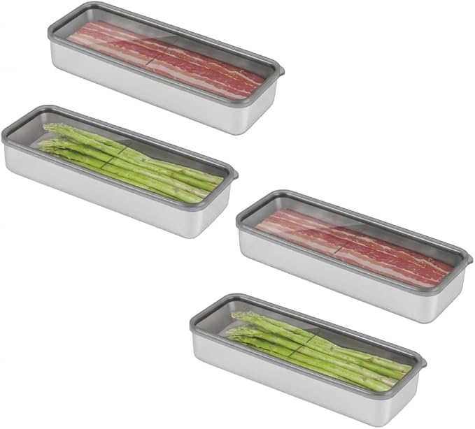 4Pack Bacon Holder for Fridge,Bacon Container for Refrigerator,Deli Meat Box for Refrigerator,304SS Airtight Food Storage Container,Stackable Fridge Organizer with Locking Lid (BPA Free)