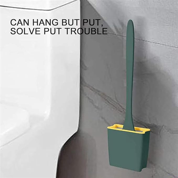 Toilet Brush 2pc No Dead Ends to Wash Toilet Brush Plastic Hanging Type The Toilet Silicone Convenient Home Brush Cleaning Supplies Bathroom Toilet Brush Holder (Green) (White)