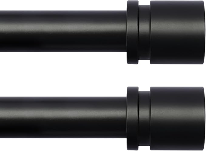 Byondeth Curtain Rods for Windows 16 to 144 Inches 2 Pack Adjustable Length 1 Inch Diameter Window Curtain Rod with Aluminium Finials, Black