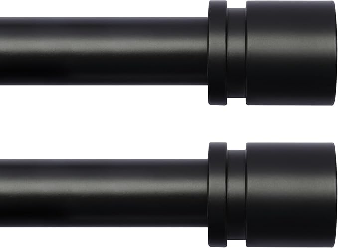 Byondeth Curtain Rods for Windows 16 to 88 Inches 2 Pack Adjustable Length 1 Inch Diameter Window Curtain Rod with Aluminium Finials, Black