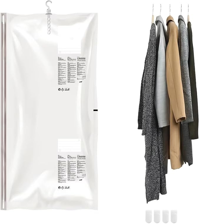 Hanging Vacuum Storage Bags, Space Saver Bags for Clothes, Vacuum Sealer Bags with Heavy Duty Hanging Hooks for Clothing, Suits and Jackets, Closet Organizers and Storage