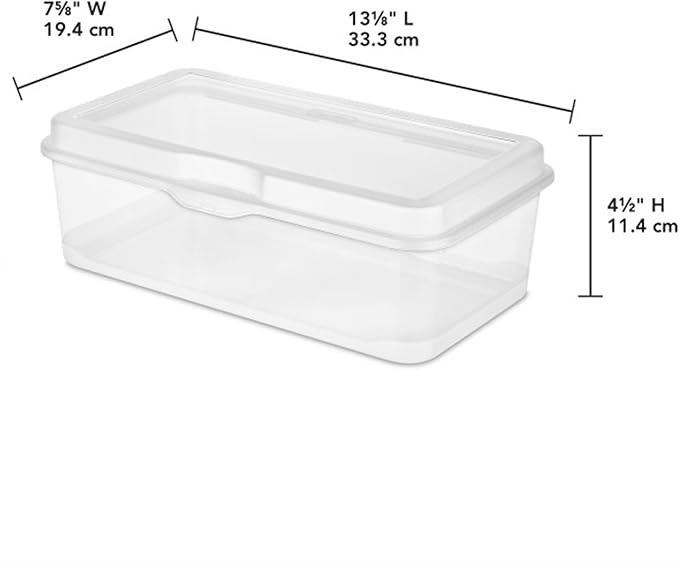 Sterilite 18-Pack FlipTop Stackable Rectangular Storage Bin with Hinging Lid, Clear | Bin with Hinged Lid, Stackable Multipurpose Organizer for Art & Craft Supplies, Accessories, Photos & CDs, Home or Office Use