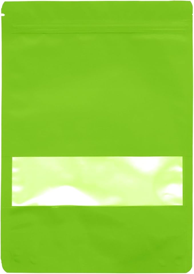 50PCS Foil Pouch Mylar Bags with Clear Window,ULIFESTAR Stand Up Sealable Bags with Tear Notches,Resealable for Food,Party Favors,Gift Packaging and Small Business(18 * 26cm/7.09 * 10.24",Green)