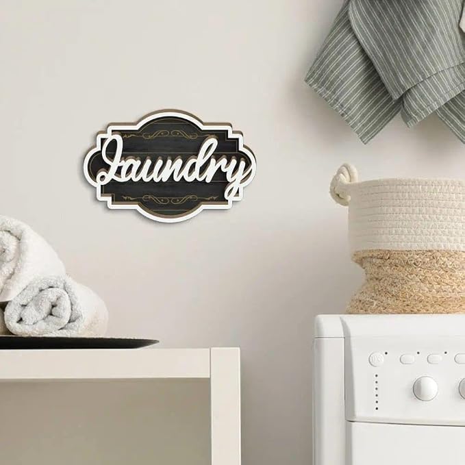 Putuo Decor Bathroom Pantry Laundry Wall Sign Set Wooden Room Label Decor Rustic Farmhouse Style For Home Kitchen Hallway Apartment Laundry Room