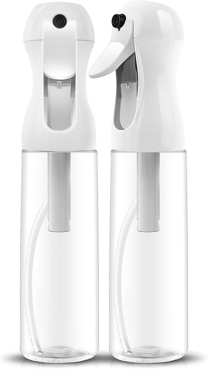 AMOMELA 2Pcs Continuous Spray Bottle For Hair,Ultra Fine Refillable Water Mister for Hair Styling, Plants, Cleaning, Salon, Misting & Skin Care（200ml/6.8oz Clear） (300ML 2PACK)