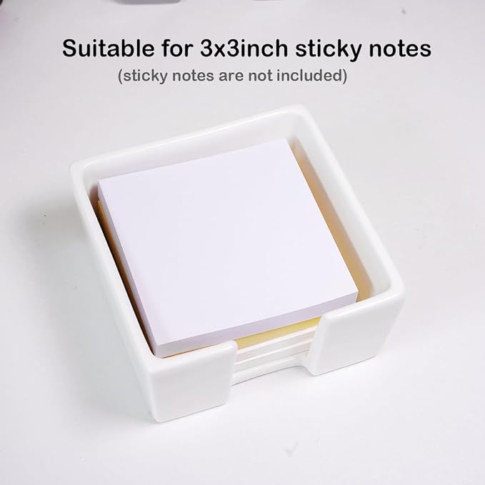 HANKOR Ceramic Sticky Note Holder, 3 x 3 Sticky Note Dispenser, Notepad Holder for Desk, Office Essentials Organizer (White)