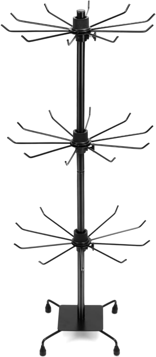 QWORK 3-Tier Rotating Metal Jewelry Display Stand – Adjustable Tabletop Holder for Necklaces, Earrings & Key Rings