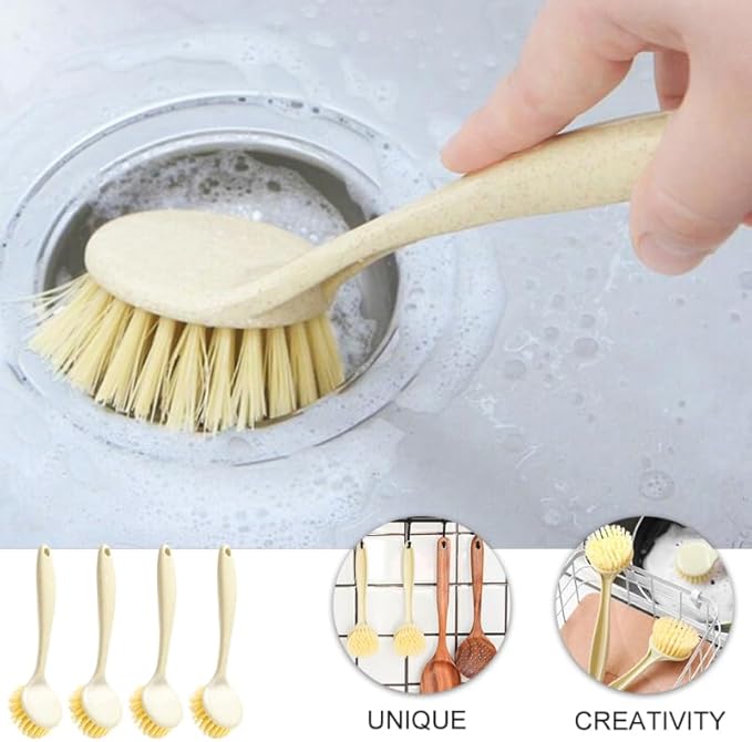 Uonlytech Kitchen Dish Scrubber Brush Long Handle Durable Pan and Sink Cleaner with Hanging Hole Multipurpose Lightweight Stove Cleaning Tool for Home