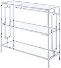 Furnifact Chrome 3-Tier Bookcase with Stylish Glam Design, Clear Glass Shelves, Durable Chrome Frame, Suitable for Modern Home Decor