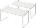 Nxconsu Stackable Cabinet Shelf Organizer 2 Pack, Standard Tall White | Heavy-Duty 3mm Steel Stackable 2-Tier Shelf, Holds 50 lb, for Kitchen Cabinet Pantry Cupboard Counter Bathroom Under Sink
