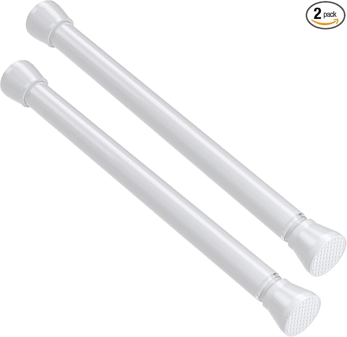 2 Pack Tension Rods 16 to 26 Inch Spring Adjustable Curtain Rods No Drilling White Tension Rods Expandable Pressure Spring Tension Rod for Closet, Doorway