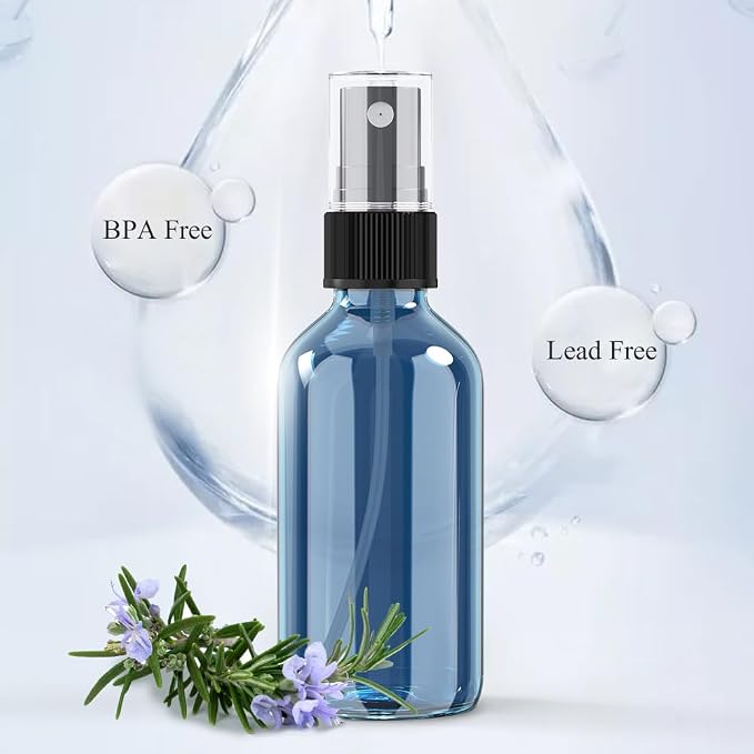 Wedama Spray Bottle, 4 oz Fine Mist Glass Spray Bottles, Little Refillable Liquid Containers for Watering Flowers Cleaning (16 Pack Indigo Blue)