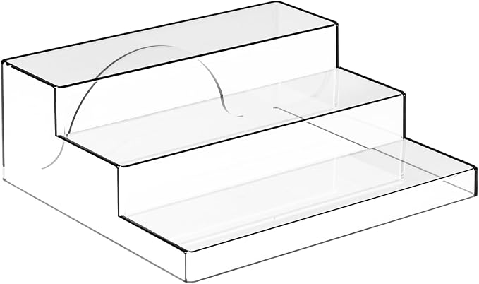 Yieach 3 Tiered Acrylic Display Stands for Cupcake Stand,Perfume Shelf Organizer,Figure and Funko Pop Display,No Installation,Clear Table Risers Display Stands for Collectibles,Makeup and Dessert,1PCS