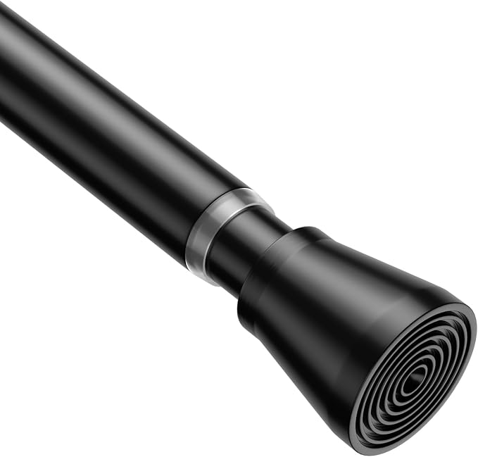 1 Pack Spring Tension Rods 28-49IN, 7/8 Inch Diameter Black No Drill Spring Loaded Adjustable Extendable, Small Short Tension Curtain Rod for Windows Kitchen Doorway Closet Cupboard