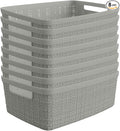 Curver Set of 8 Small 4.5L Jute Decorative Plastic Organization and Storage Baskets - Perfect Bins for Home Office, Closet Shelves, Kitchen Pantry and All Bedroom Essentials, Grey