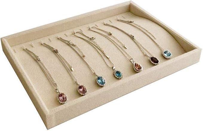 Premium Grade Beige Velvet Jewelry Organization Tray Necklace Watch Chain Bracelet Organizer Show Exhibit Home Drawer Divider Closet Insert