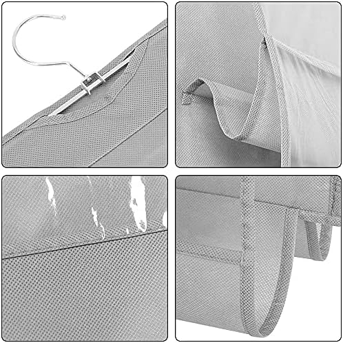 AYWVRBST Handbag Purse Organizer, 2Pcs 6 Pockets, Dust Proof Purse Organizer Closet, Wardrobe Closet Organizer, Washable Handbag Organizer for Handbags Purse (Black+Gray)
