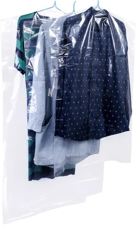 60 Pack 60-Inch Plastic Garment Bags, Clear Plastic Garment Bags Hanging Dry Cleaning Covers for Dry Cleaning and Laundry Dust-Proof Clothing Covers for Home Storage, Travel, and Moving