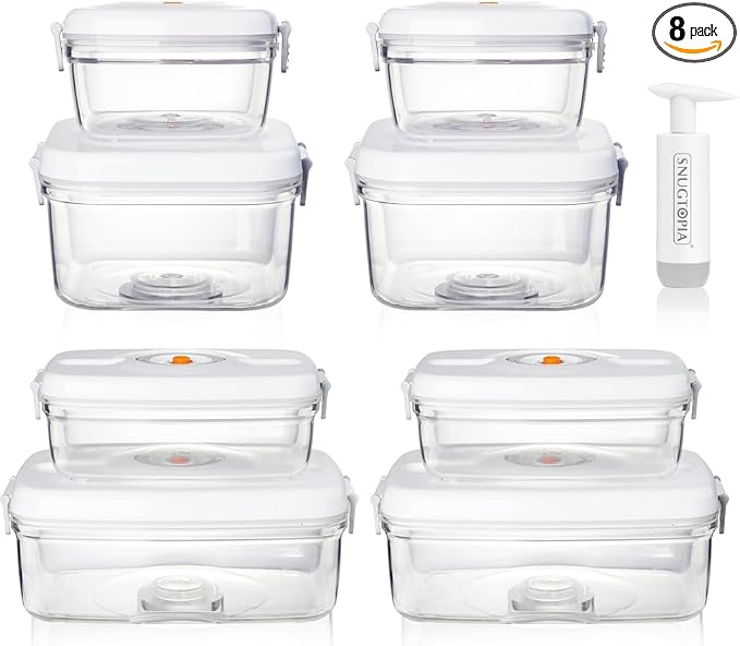 8Pcs Vacuum Seal Food Storage Containers, BPA-Free, 5X Longer Freshness, Leakproof Organizers, Ideal for Fruits, Veggies, Leftovers, Dishwasher Safe, Kitchen, Outdoor (8)