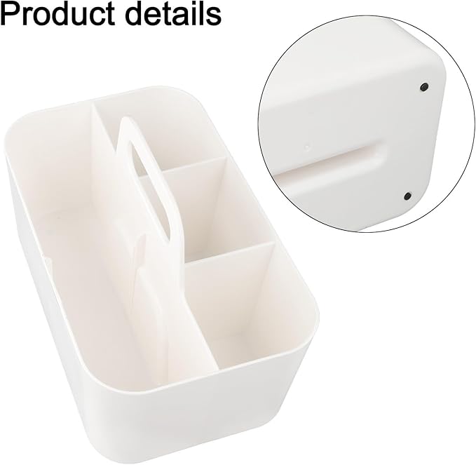 Stackable Storage Bins With Handles, Plastic Organiser Boxes For Desktop With Removable Divider, Multi Compartment Storage Trays For Makeup Art(White)