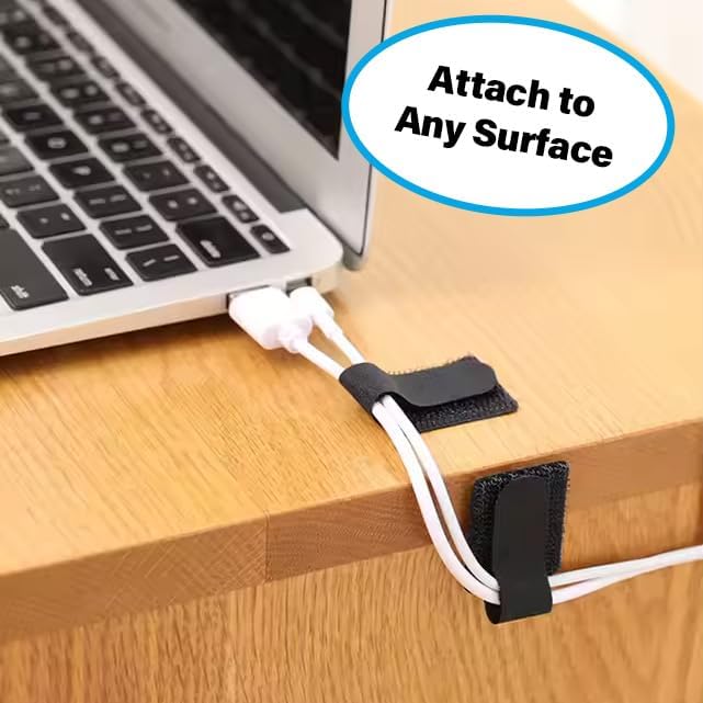 50PCS Desk Cord Organizer – Adhesive Cable Management Straps for Office Essentials, Wall, Car & More – Reusable Hook and Loop Wire Organizers – Cable Tie Up