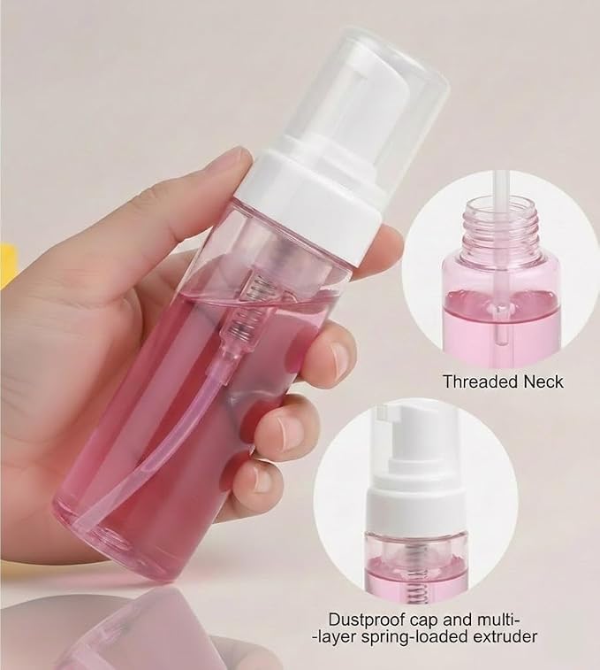3-Pack Travel-Sized Foaming Pump Bottles - Empty Foaming Liquid Soap Dispensers - for Refillable Travel Hand Soap Shampoo Foaming Castile Cosmetics - BPA Free (100ml/3.3oz) (Pink)