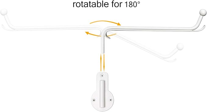 Mkono Wall Mounted Drying Rack Laundry Hook with Swing Arm Valet Rod 2 Pack | White, Laundry Room Organization, Space Saving, Foldable, Easy Install, Wall Clothes Hanger, Closet Bathroom Bedroom Organize