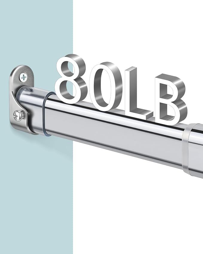 Heavy Duty Oval Closet Rod for Hanging Clothes, 17.8-31 Inch Adjustable Closet Rods, Premium Chrome