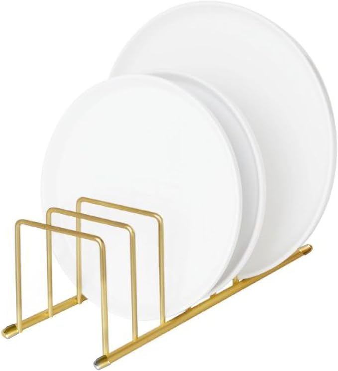 FitWell Kitchen Bakeware Organizer,Plate Racks,Rack for Plastic Lids,Cutting Boards,Cookie Sheets,Pots & Pans Holder,Compact Kitchen Storage,Cabinet Organizer (Gold)