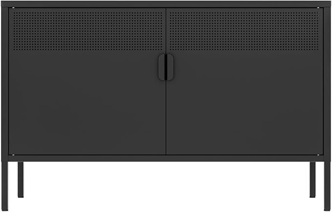 Washsemba 2 Door Storage Sideboard, Metal Storage Cabinet with 2 Adjustable Shelf,Multipurpose Metal Accent Cabinet for Office Home,Music Studio (Black, 25''H)