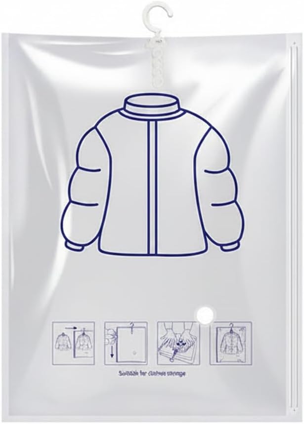 Hanging Vacuum Storage Bags for Clothes, Space Saver Compression Bags for Closet Organization, Reusable PA+PE Material (1 Pack)